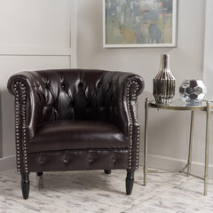 Celestialis Upholstered Club Chair with Tub Design and Rolled Recessed Armrests