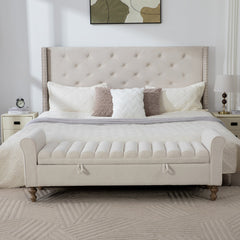 65.55' Wide Modern Upholstered Storage Bench with Rolled Armrest