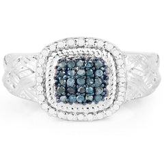 0.28 Carat Genuine Blue Diamond and White Diamond .925 Sterling Silver Ring