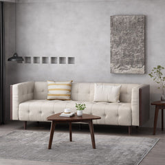Contemporary Mid-Century Charm 3 Seater Sofa With Button Tufted Waffle Stitching