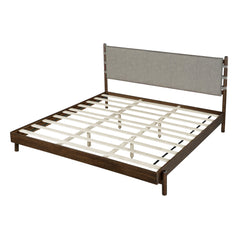 Premium Rubber Wood Platform Bed Frame King Size with Light Grey Headboard