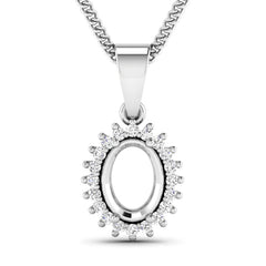 0.13 Carat Genuine White Diamond 14K White Gold Semi Mount Pendant - holds 8x6mm Oval Gemstone