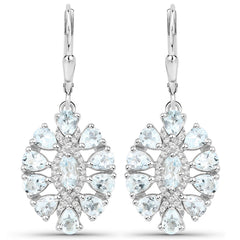 2.93 Carat Genuine Aquamarine and White Topaz .925 Sterling Silver Earrings