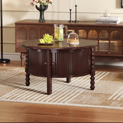Vintage Round Coffee Table with Storage in Walnut