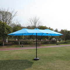15 x 9 ft Double-Sided Outdoor Market Umbrella with Lights and Base – Blue