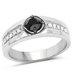 0.65 Carat Genuine Black Diamond and White Diamond .925 Sterling Silver Ring