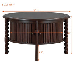 Vintage Round Coffee Table with Storage in Walnut