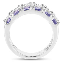 2.05 Carat Genuine Tanzanite and White Topaz .925 Sterling Silver Ring