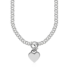 Sterling Silver Rolo Chain with a Heart Toggle Charm and Rhodium Plating