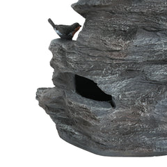 4-Tiered Gray Concrete Rock Waterfall Fountain with LED Lights