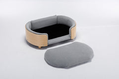 Scandinavian Style Elevated Dog Bed Pet Sofa Velvet Cushion Mid Size Light Grey