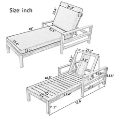 Acacia Wood Adjustable Backrest Outdoor Lounge Chair