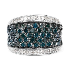 1.38 Carat Genuine Blue Diamond and White Diamond .925 Sterling Silver Ring