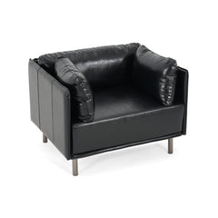 Vintage Black Faux Leather Lounge Chair with Solid Wood Frame