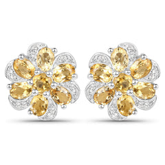 7.92 Carat Genuine Citrine and White Topaz .925 Sterling Silver 3 Piece Jewelry Set (Ring, Earrings, and Pendant w/ Chain)