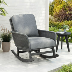 Contemporary Minimalist Wicker Rocking Chair With Soft Cushions