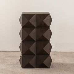 Retro Wooden Side Table with 3D Embossed Design
