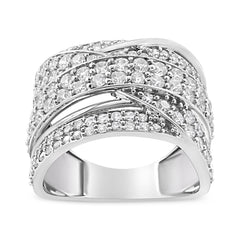 .925 Sterling Silver 2.00 Cttw Round-Cut Diamond Overlapping Bypass Band Ring (I-J Color, I2-I3 Clarity) - Ring Size 7