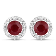 1.22 Carat Genuine Ruby and White Diamond 14K White Gold Earrings