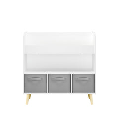 Bookshelf With 3 Bins, Storage Shelf For Toys And Books - White
