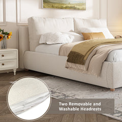 Queen Size Upholstered Platform Bed with Two Removable Pillow Headboard