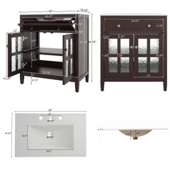 Bathroom Vanity With Ceramic Sink, Adjustable Shelf & Tip Out Tray
