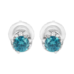 14K White Gold 1/2 cttw White and Treated Blue Round Diamond Earrings (I-J I2-I3)