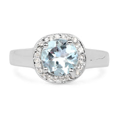 2.37 Carat Genuine Blue Topaz and White Topaz .925 Sterling Silver Ring