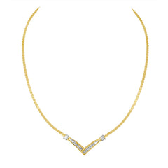10K Yellow and White Gold 1/2 Cttw Princess Cut Diamond Channel-Set “V†Shape 18" Franco Chain Necklace (H-I Color, SI2-I1 Clarity)
