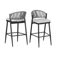 Outdoor Bar Height Metal Frame Counter Stools with Scallop-shaped Backrest & Water-resistant Cushions - Set of 2