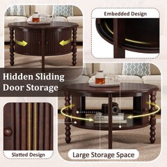 Vintage Round Coffee Table with Storage in Walnut
