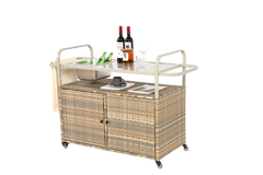 Outdoor Bar Table with Wicker Cabinet and Steel Top