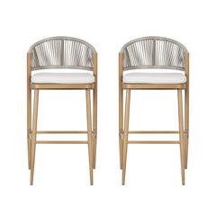 Outdoor Bar Height Aluminum Frame Counter Stools with Scallop-shaped Backrest & Water-resistant Cushions