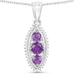 3.60 Carat Genuine Amethyst and White Topaz .925 Sterling Silver 3 Piece Jewelry Set (Ring, Earrings, and Pendant w/ Chain)