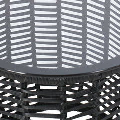 Boho ARIAS Side Table with Tempered Glass Top and Rattan Wrap, Black, 15.5 inches