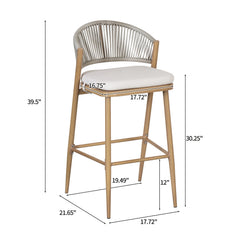 Outdoor Bar Height Aluminum Frame Counter Stools with Scallop-shaped Backrest & Water-resistant Cushions