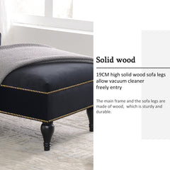 58" Velvet Chaise Lounge with Nailhead Trim and Solid Wood Legs