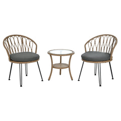 U_STYLE Outdoor Leisure Set with 2 Rattan Chairs & Glass Table