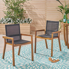 Belfast Dining Chair With Acacia Wood Frame And Mesh Seating (Set of 2)