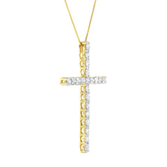 10K Yellow Gold Plated .925 Sterling Silver 4.0 Cttw Round Cut Diamond Cross Pendant Necklace (J-K Color, I1-I2 Clarity) - 18"