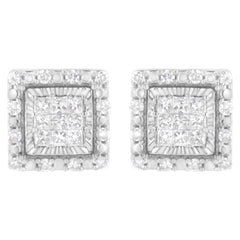 10K White Gold 1/2 cttw Invisible Set Princess-Cut Diamond Square Stud Earring (I-J Color, I1-I2 Clarity)