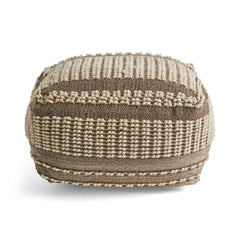 Rustic Wool and Cotton Large Pouf Handcrafted Tufted Design - Brown / Beige