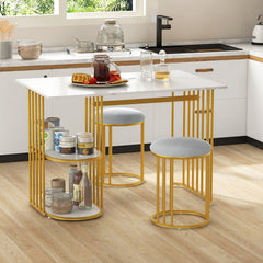 Rectangular Dining Table for 2 with 2-tier Storage Shelf for Small Space Dining Room-White