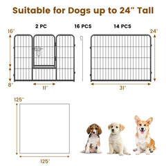 16 Panel 24/32/40 Inches Height Dog Playpen with Lock and Large Door-24 inches