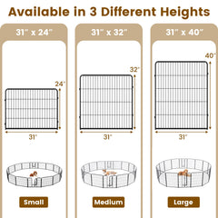 16 Panel 24/32/40 Inches Height Dog Playpen with Lock and Large Door-24 inches