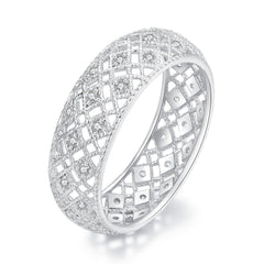 925 Sterling Silver & Platinum Plated Pavé CZ Ring Size 6 for Women