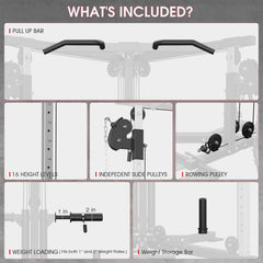 Rovix Dual Pulley Cable Crossover Machine With Pull Up And LAT Bar (SAK98124)