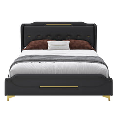 Queen Size Leather Bed Frame with Wingback Headboard & Footboard