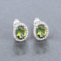 1.92 Carat Genuine Green Tourmaline and White Diamond 14K White Gold Earrings