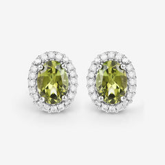 1.92 Carat Genuine Green Tourmaline and White Diamond 14K White Gold Earrings